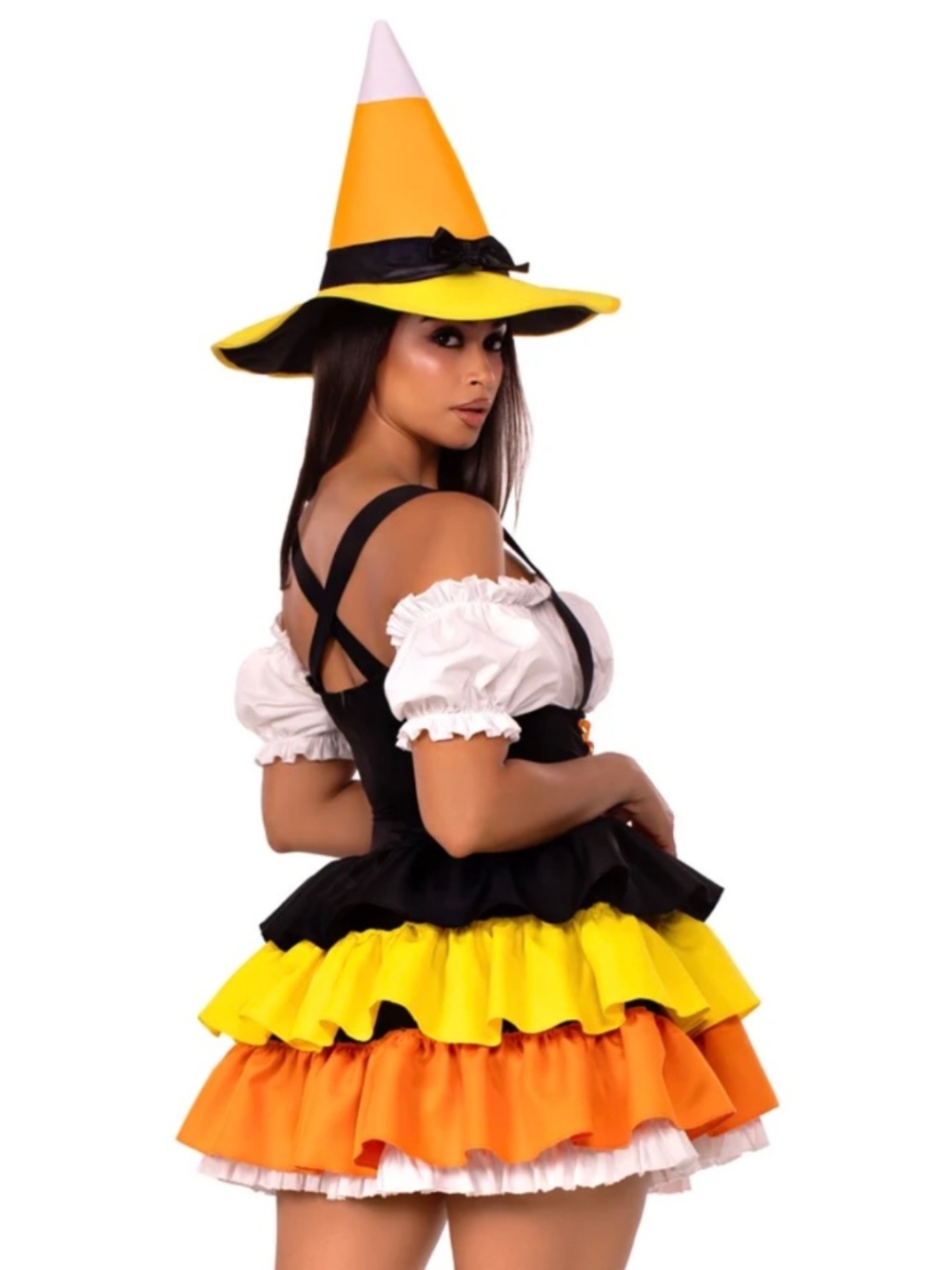 Women's Witch Costume Halloween Dress with Hat Black Orange Yellow White Sz S